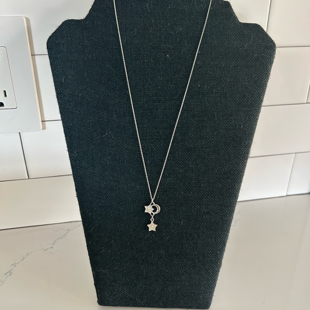 Celestial Moon & Stars Silver Tone Necklace